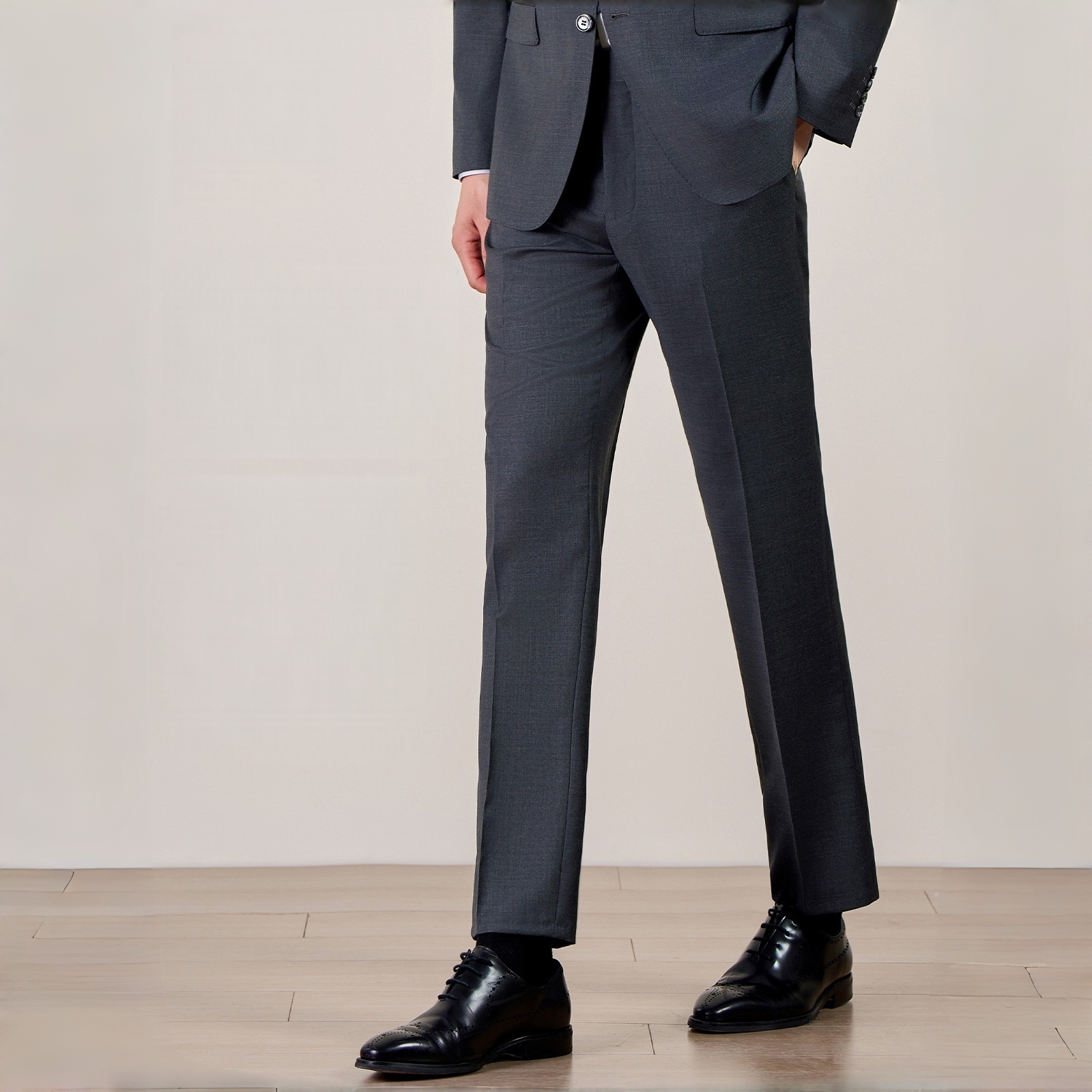 Machine-Washable Wool Straight-Leg Dress Trousers