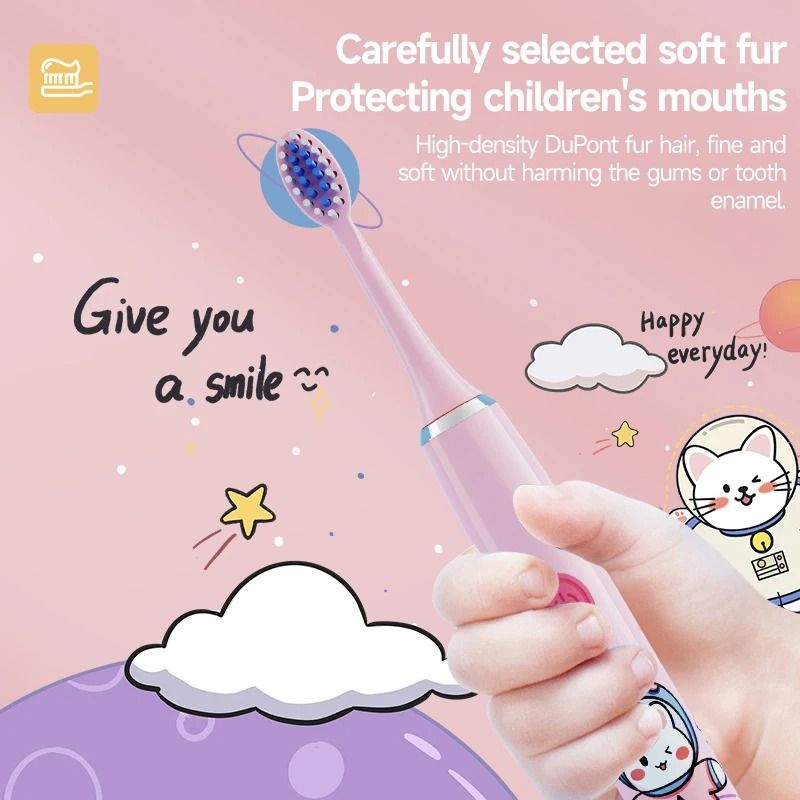 Rechargeable Colorful Cartoon Sonic Electric Toothbrush for Kids with Replacement Heads