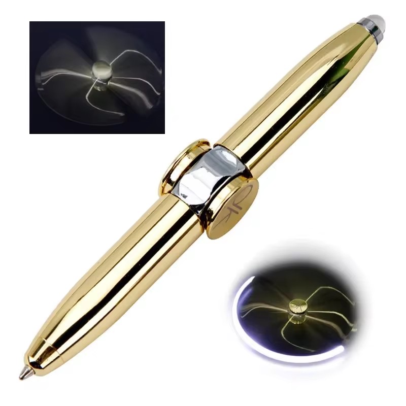 Luminous Gyro Pen Multifunctional Decompression Fidget Spinner LED Light Ballpoint Pen Metal Gift Toy