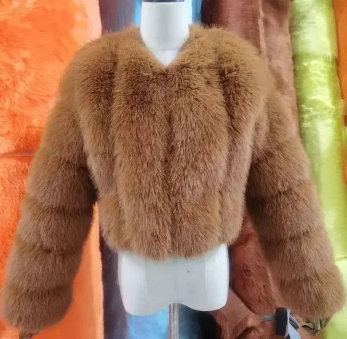 Luxury V-Neck Faux Fox Fur Coat | Chic Winter Teddy Jacket & High-Fashion Outerwear System