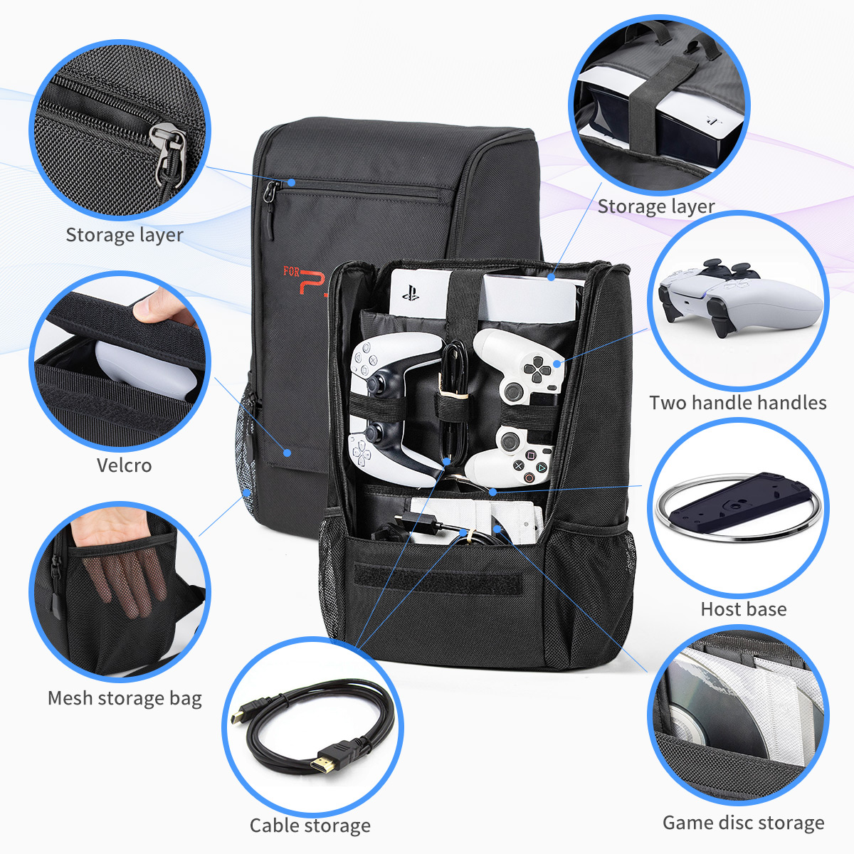 PS5 Pro Carrying Backpack, Large Capacity Bag for Disc/Digital Console & Accessories, Comfortable & Durable