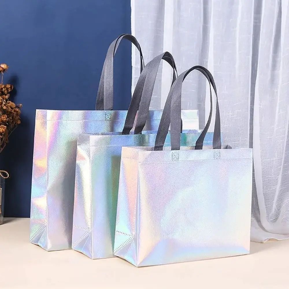 Laser Pattern Non Woven Tote Bag Large Capacity Reusable Shopping And Gift Bag