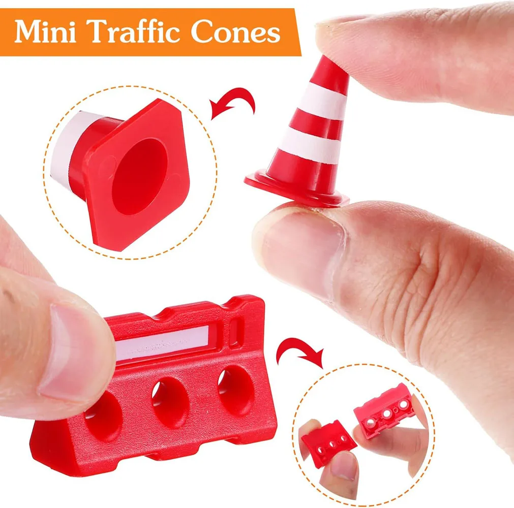Mini Construction Traffic Sign Set, Mini Plastic Road Street Signs, Toys For Kids, Cone Construction Theme Party Gift