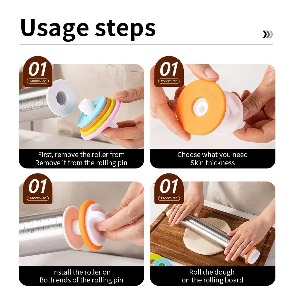 Stainless Steel Adjustable Rolling Pin with Thickness Rings – Precision Dough Roller for Baking
