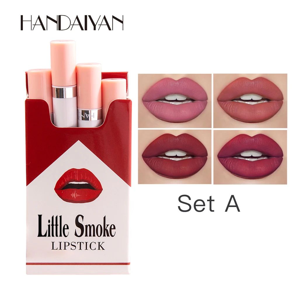 Handaiyan Velvet Matte Lipstick Set – Long-Lasting Small Cigarette Lipsticks, 4pcs