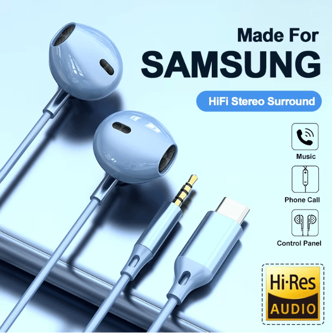 USB C Wired In Ear Headphones with HiFi Sound and Inline Control
