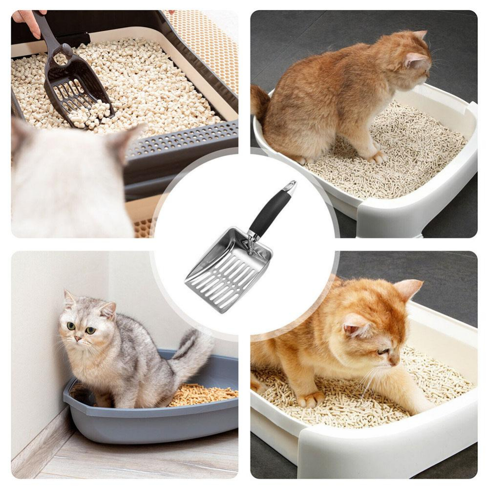 Metal Long Handle Scoop, Stainless Steel Shovel, Cat Litter Scoop, Dog Cat Clean Feces Supplies, Reduces Dust