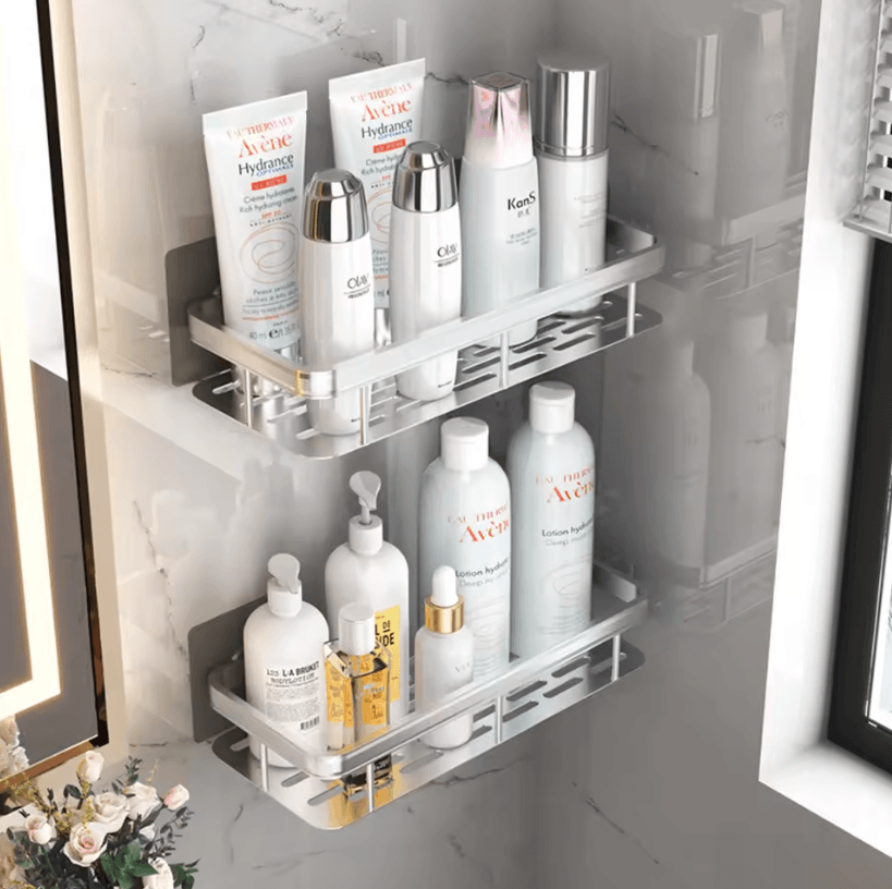 Stainless Steel Shower Rack – Anti Rust Bathroom Storage Shelf with Strong Suction Cups