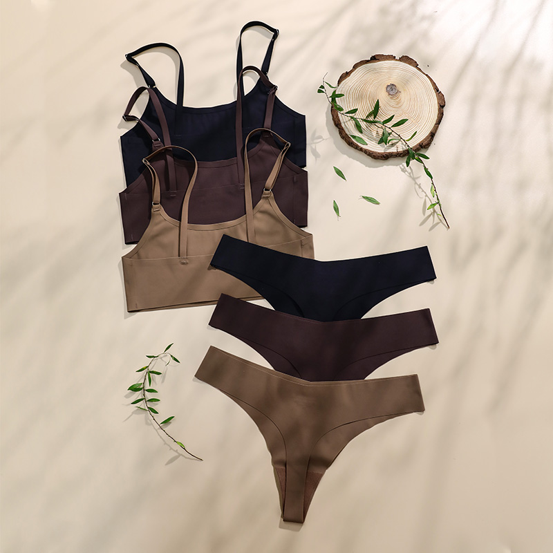 Stylish Solid Ice Silk Seamless Wireless Bra Set Comfortable and Elegant Women's Underwear