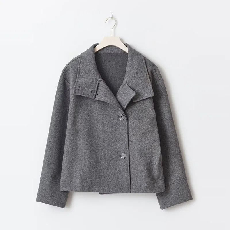 Elegant Womens Grey Belted Wool Coat Double Breasted Long Winter Peacoat