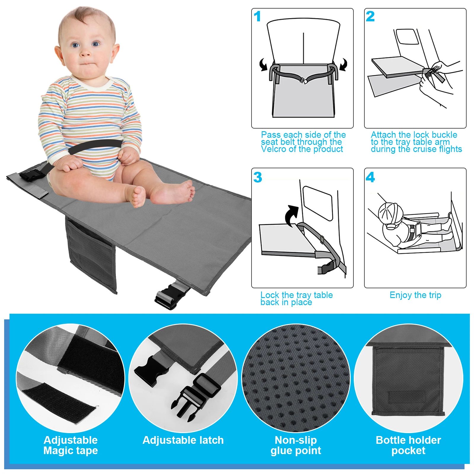 Toddler Airplane Seat Extender Travel Bed Footrest for Kids