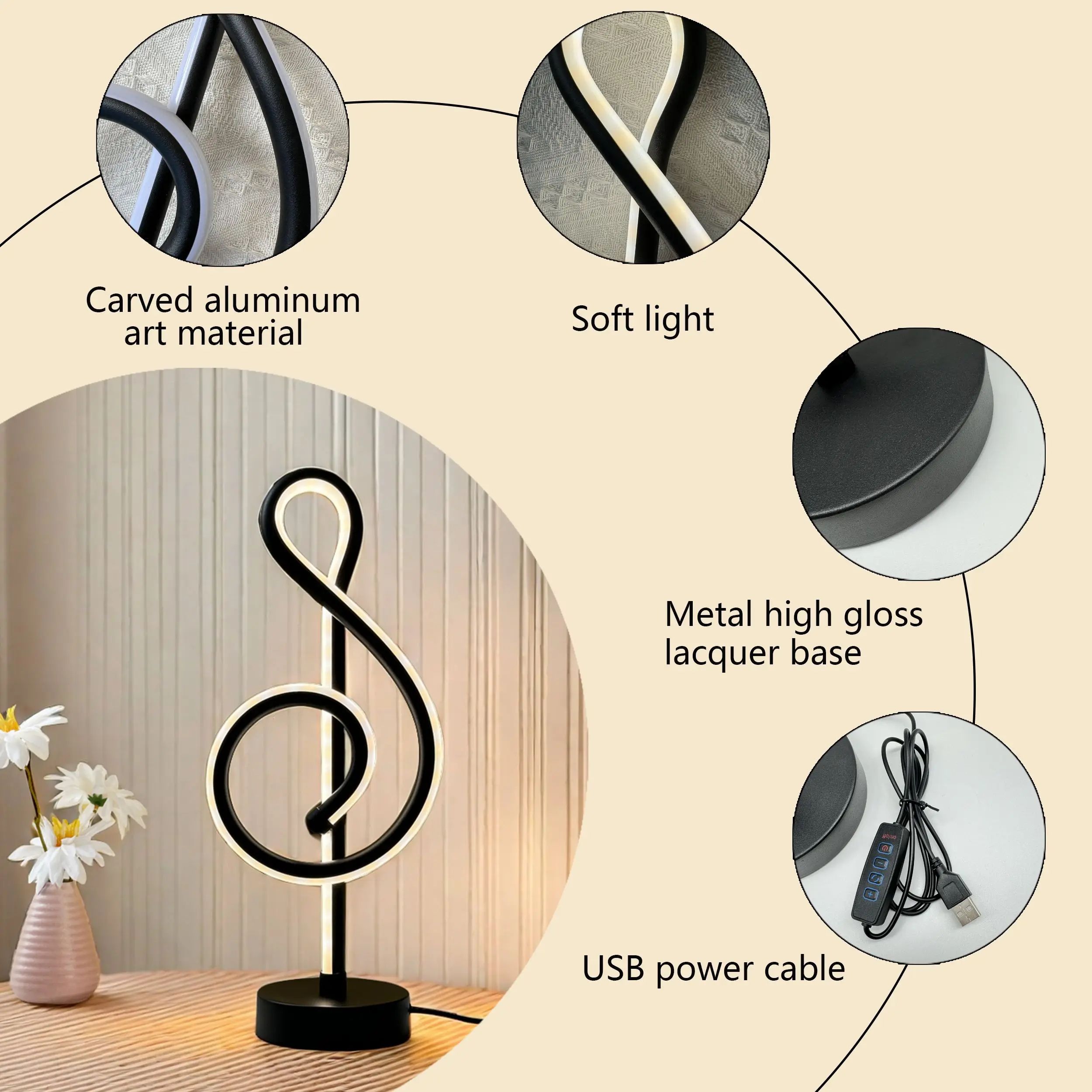 Musical Note LED Dimmable Table Lamp