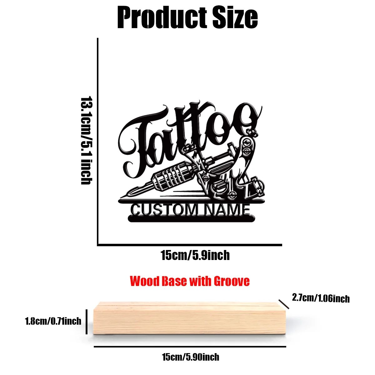 Custom Metal Tattoo Artist Figurine with Engraved Wooden Base