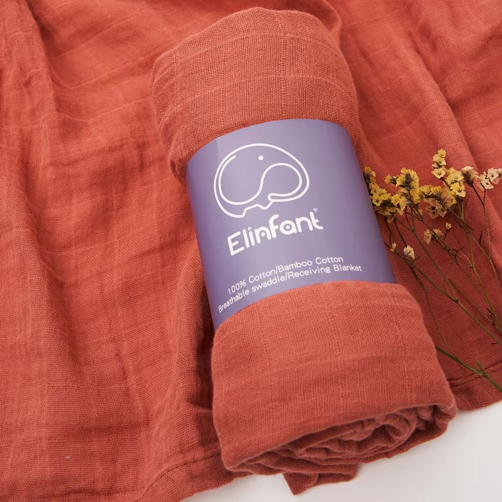 Elinfant 2 Layer Cotton Muslin Swaddle Blanket 47.24x43.31in Newborn Bath Towel Wrap
