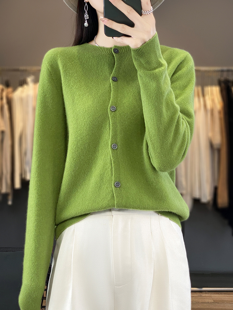 Casual Wool Sweater Women O-Neck Cardigan Buttoned Knitwear Soft Winter Tops