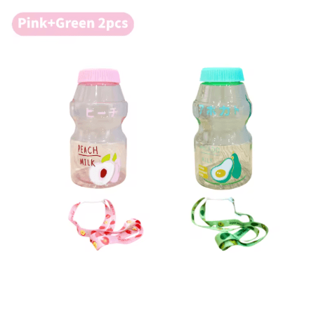 480ml Kawaii Milk Carton Water Bottle Cute Plastic Drinking Bottle with Cup and Strap