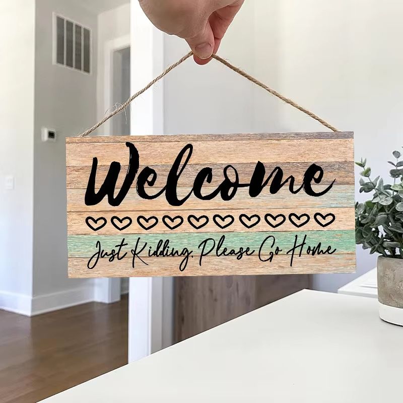 Rustic Wooden Welcome Wall Hanging Sign Farmhouse Door Plaque Decor