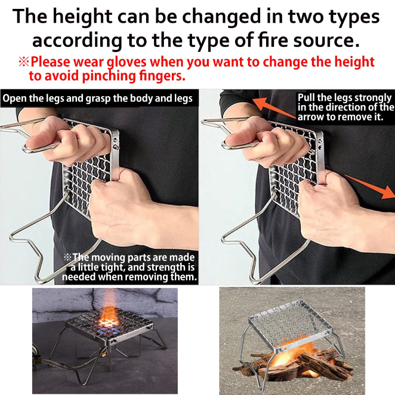 Folding Campfire Grill Stainless Steel Camping Cooking Rack