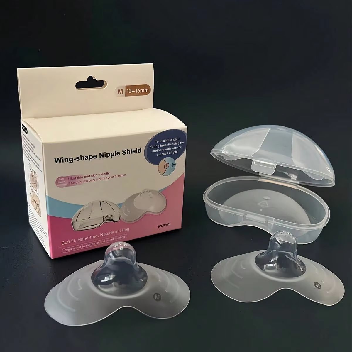 Soft Silicone Nipple Shields 2-Pack with Protective Storage Box for Comfortable Breastfeeding