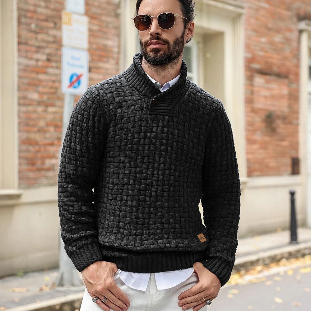 Mens Casual Knit Sweater Crew Neck Warm Ribbed Pullover