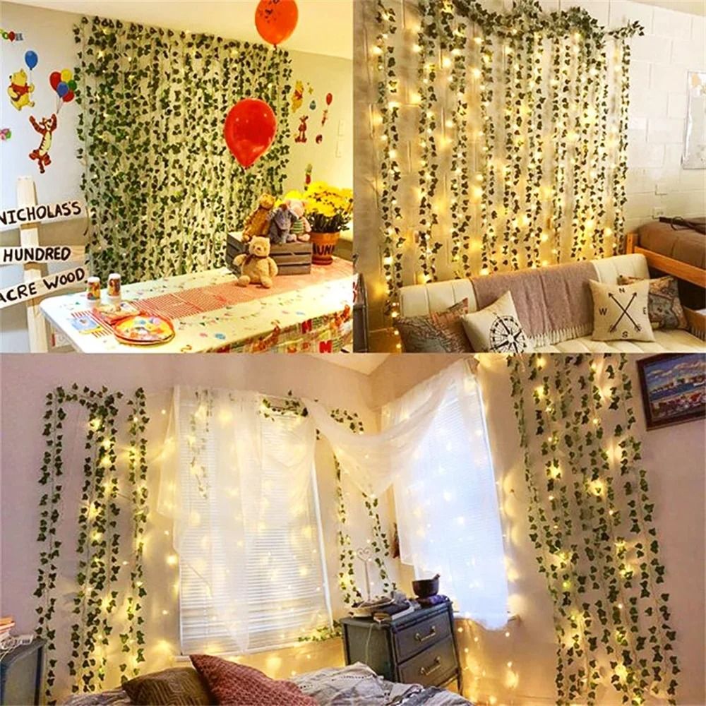 Green Leaf String Light Artificial Vine Battery Powered Decorative Light