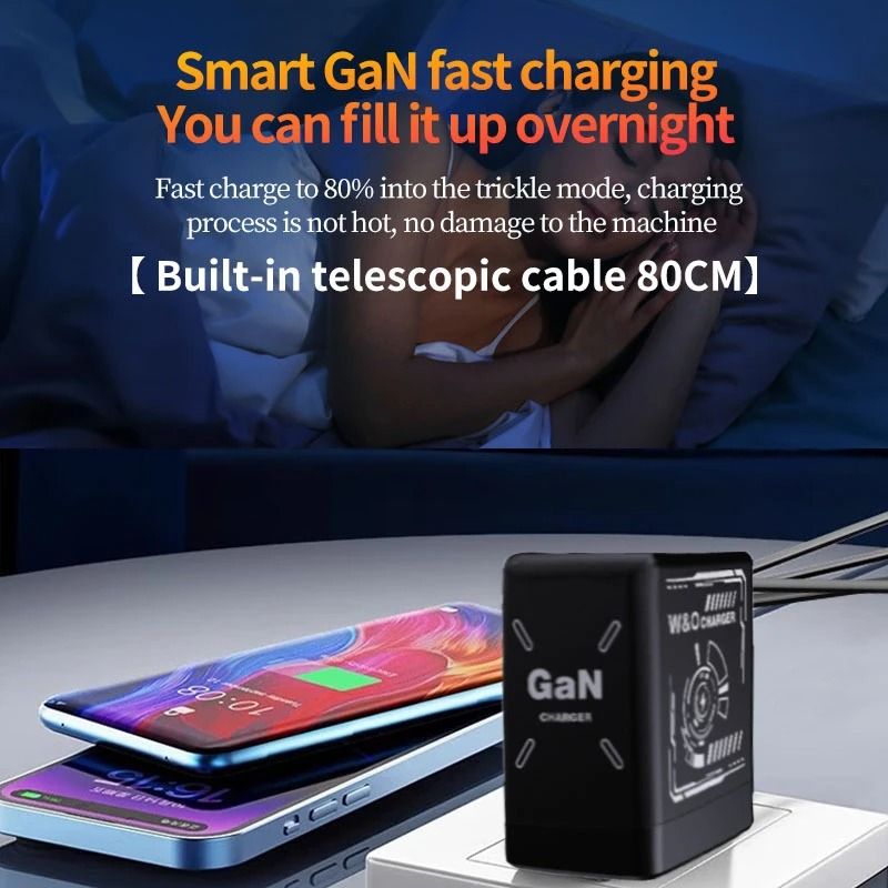 Telescopic GaN Fast Charger – 65W Retractable Compact Power Station