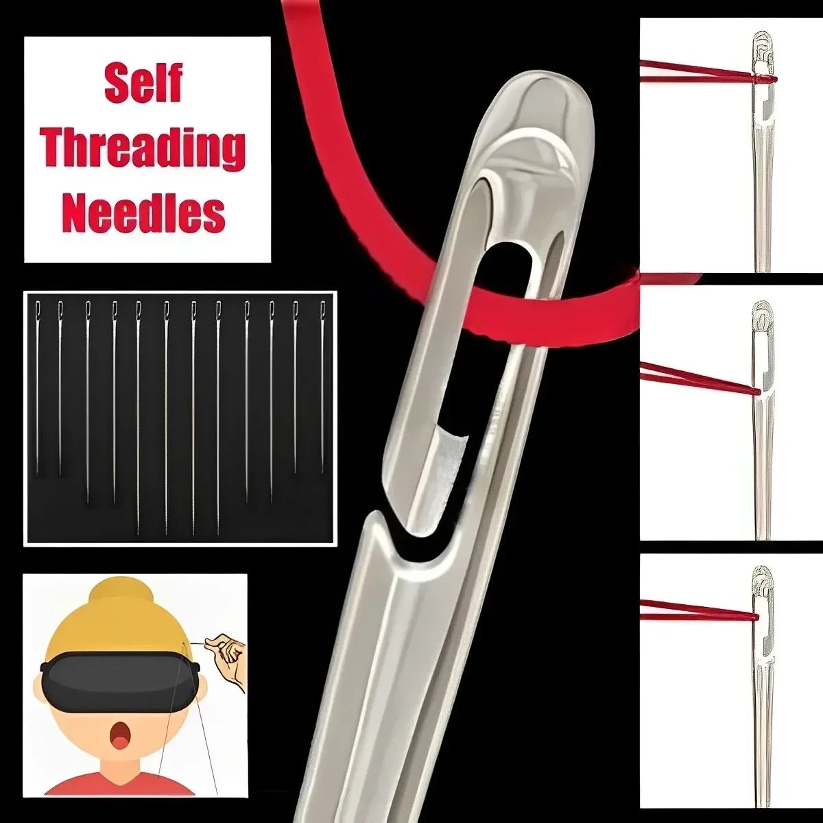 Quick-Thread Side Hole Self Threading Needles Set for Easy Sewing