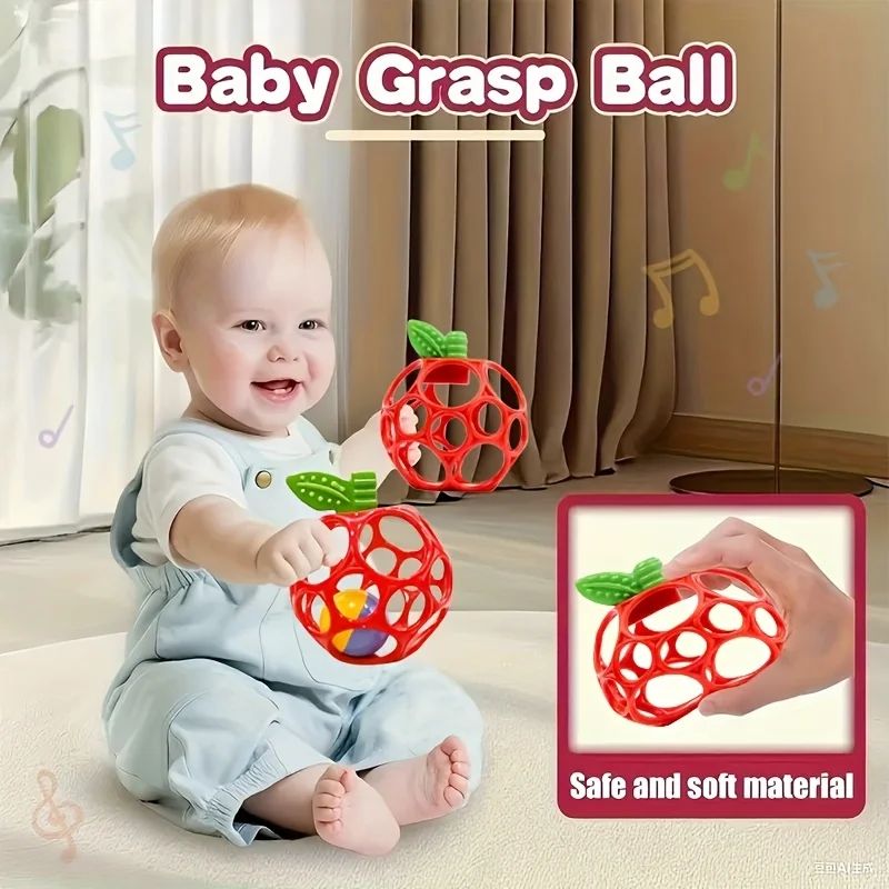 Apple Sensory Bell Rattle Ball for Babies 0+ - ABS Tactile Teether Toy, Motor Skills Puzzle, CE Safe Gift