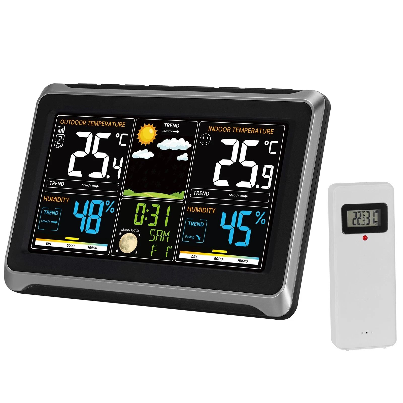 Wireless Weather Station with Sensor Atomic Clock Indoor Outdoor Thermometer