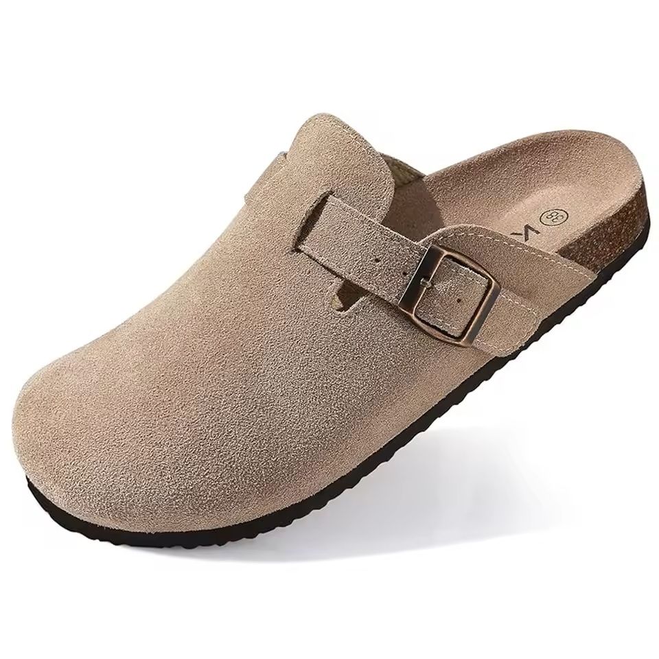 Womens Cork Suede Mules with Arch Support and Antislip Sole