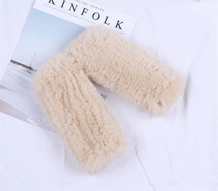 Luxury Rex Rabbit Fur Fingerless Gloves Fluffy Womens Winter Wrist Warmers