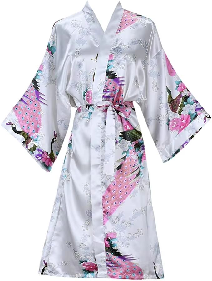 Floral Satin Kimono Robe for Women Bridal Bridesmaid Loungewear