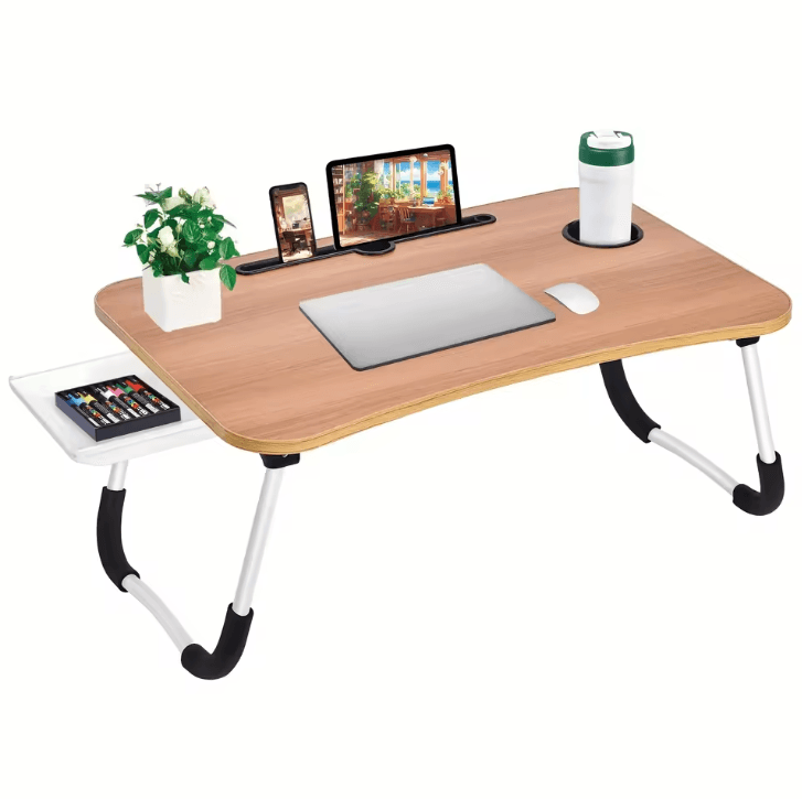 Extra-Large Portable Laptop Bed Desk – Multi-Functional Foldable Tray Stand with Cup Holder and Drawer
