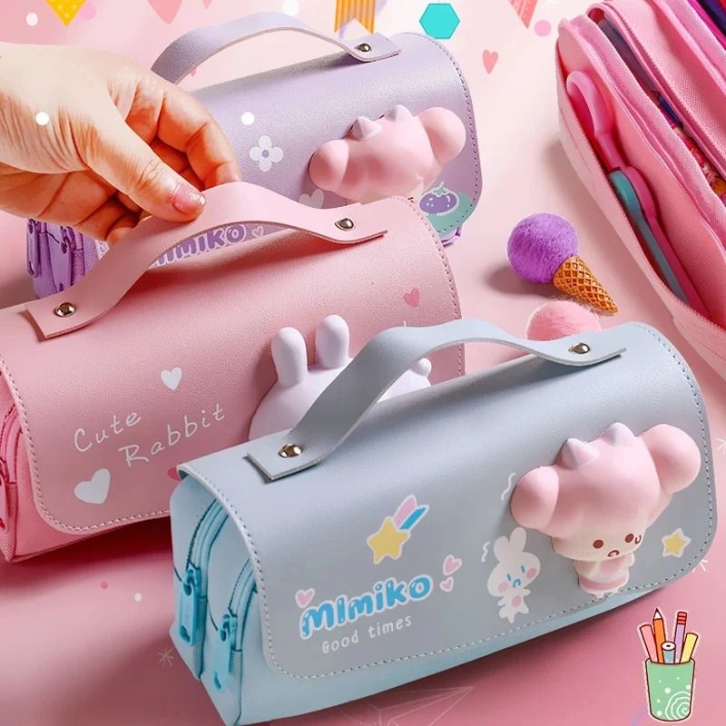 3D Kawaii Pencil Case Astronaut Three Layer Pencil Pouch Cute School Stationery Organizer