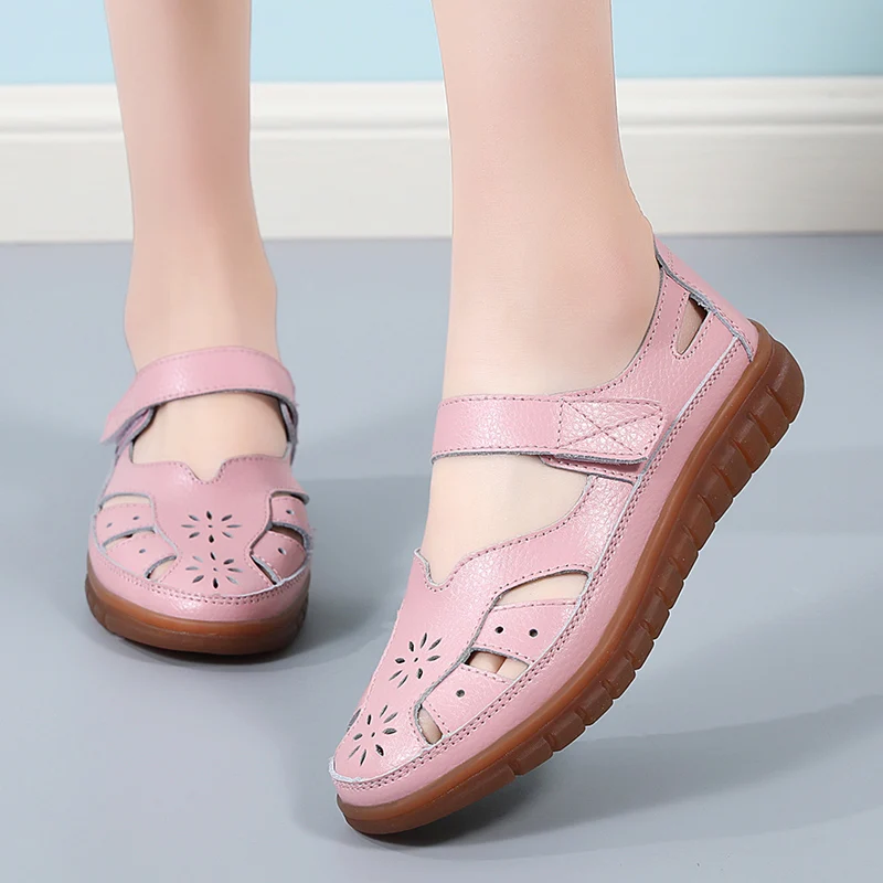 Summer Women Sandals Comfortable Ladies Girls Ankle Hollow Round Toe Sandals Soft Beach Sole Casual Female Shoes