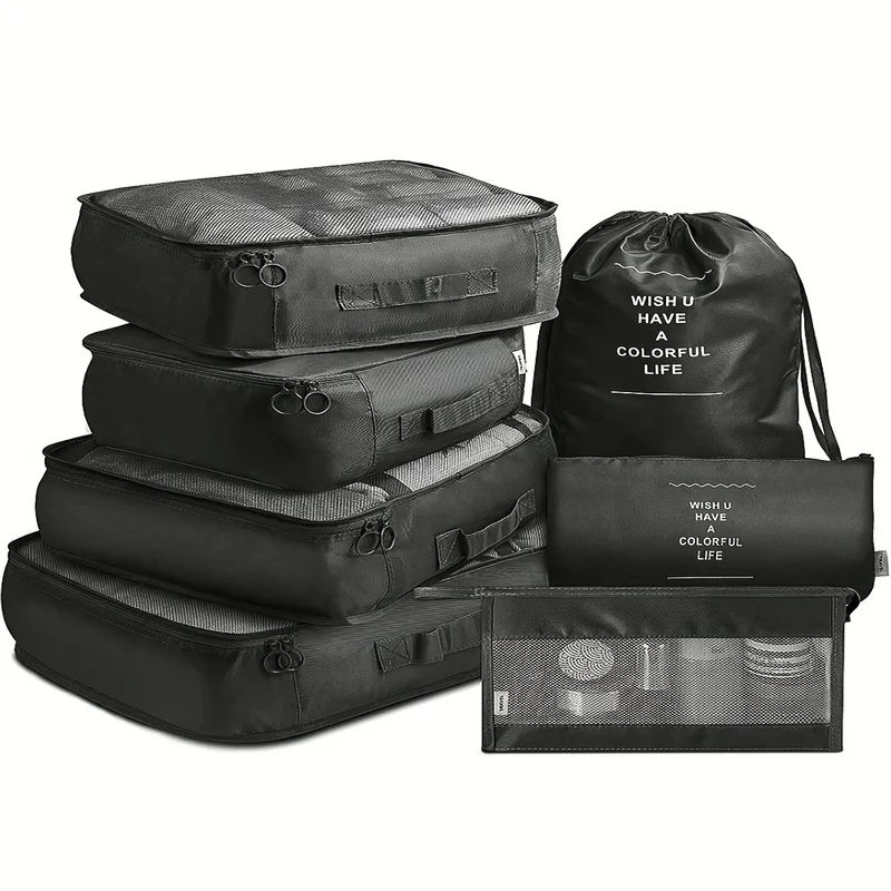 7 Pcs Travel Packing Cubes Set – Luggage Organizer Bags for Clothes, Underwear & Shoes, Lightweight Suitcase Storage S