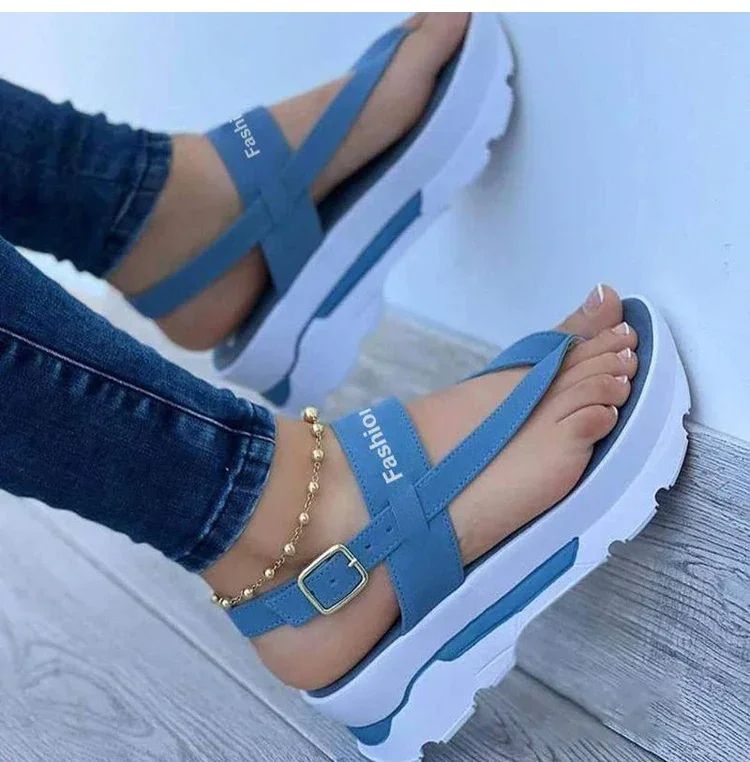 Women Fashion Summer Wedges Shoes Open Toe Buckle Casual Walking Sandals with Heels