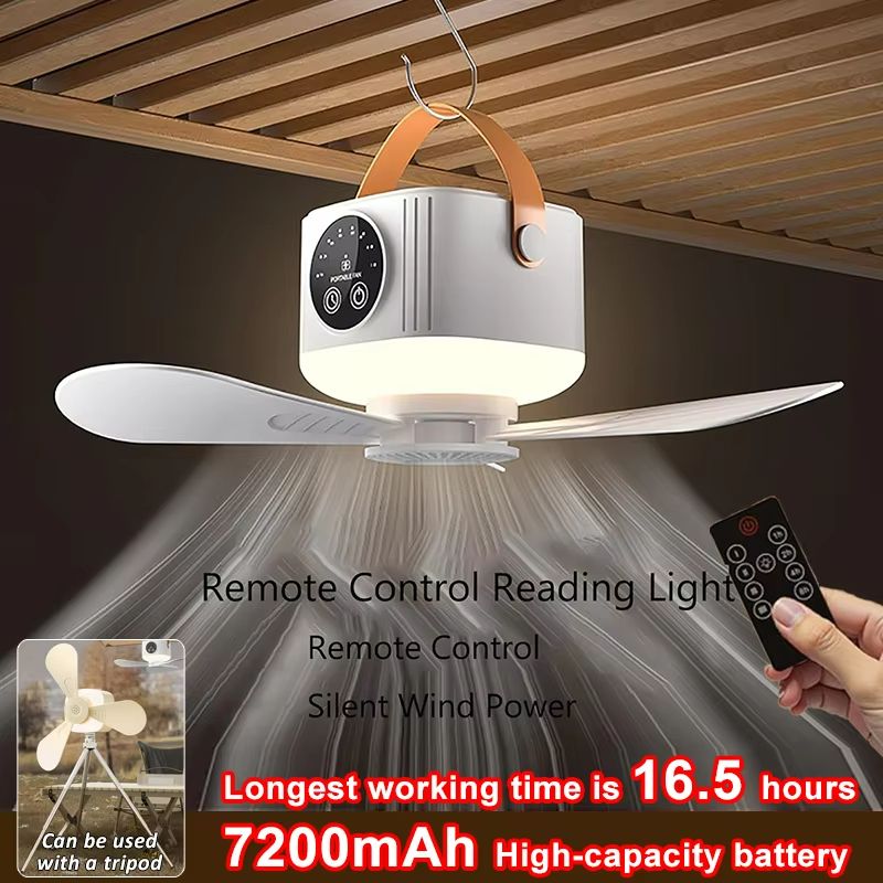 Rechargeable LED Ceiling Fan with Remote – Silent, Portable & Powerful for Home & Camping