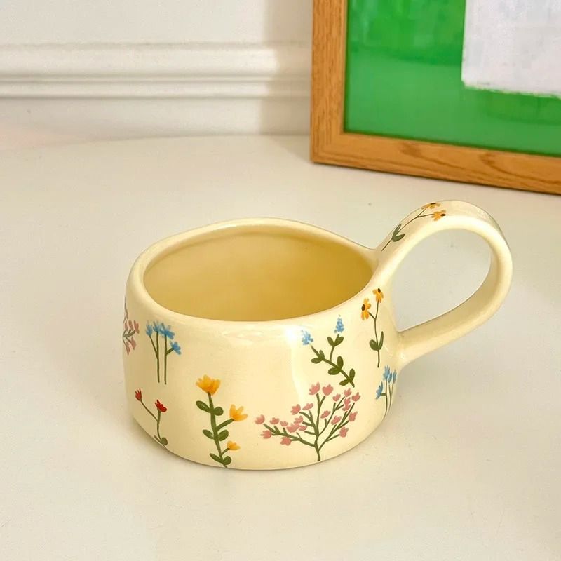 Cream Flower Ceramic Mug