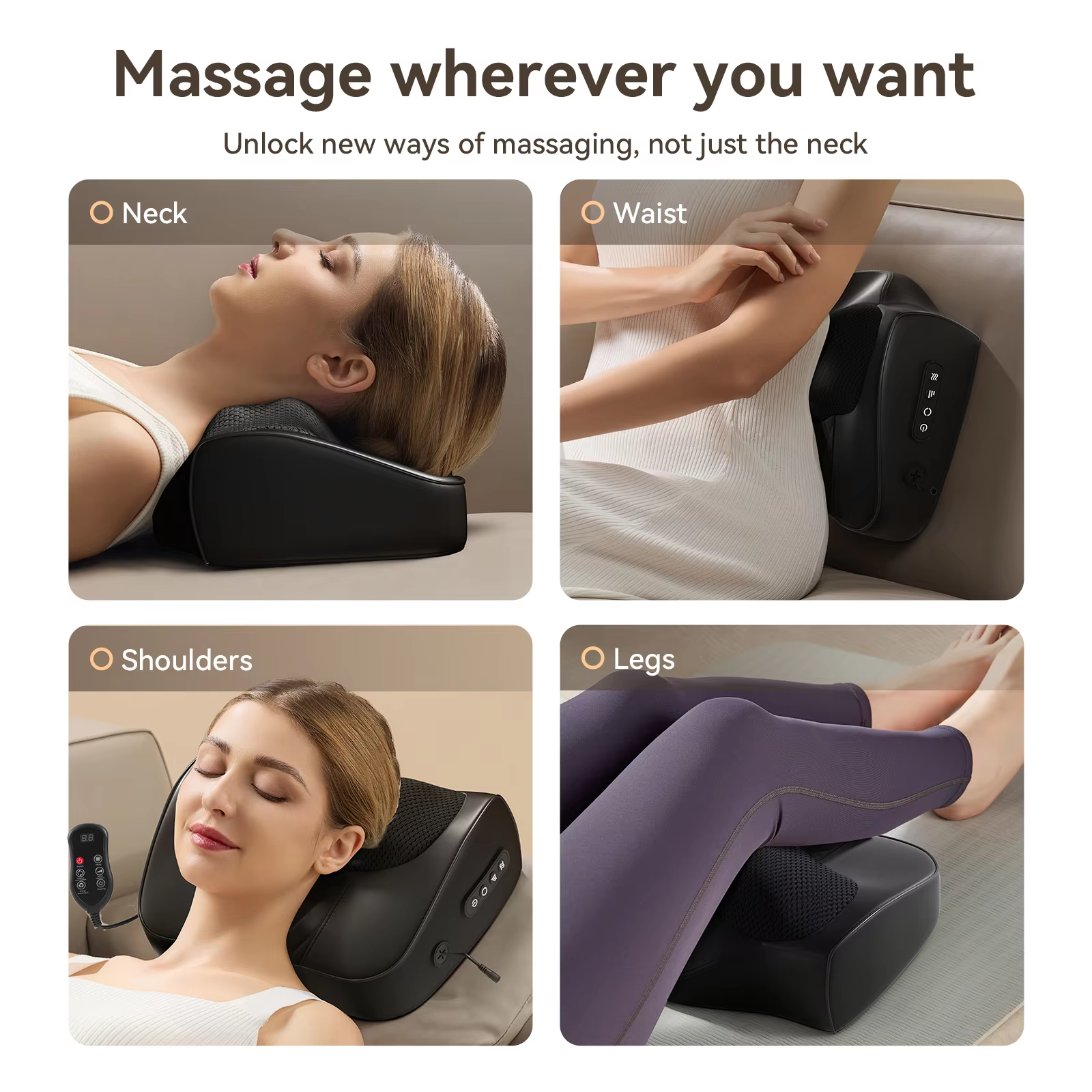 Multifunctional Neck Massage Pillow, Cervical Massager, Waist Back Shoulder Shiatsu Kneaded with Hot Compress