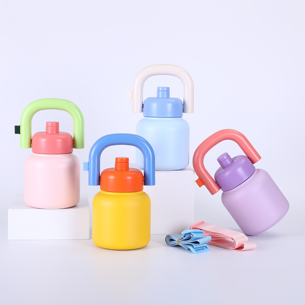 Dopamine Hand held Kettle Stainless Steel Childrens Insulated Cup with Straw Large Capacity Cartoon Big bellied Cup