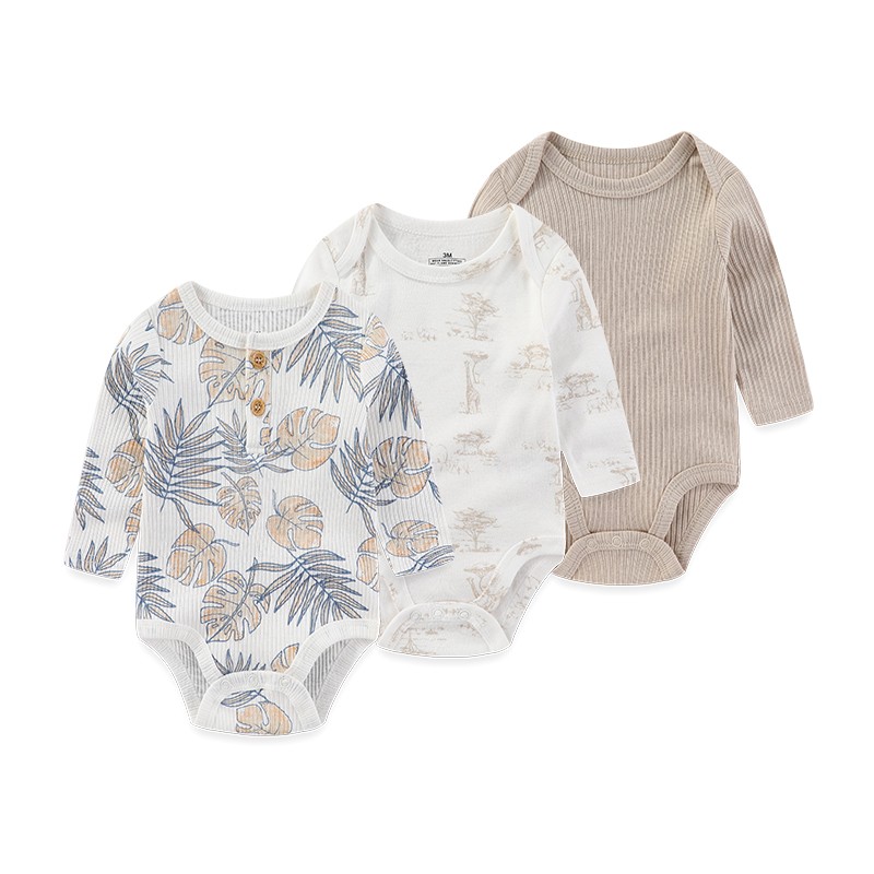 3 Pcs Newborn Bodysuit Set, 100% Cotton Soft Infant Onesies, Cartoon Long Sleeve Baby Boy Girl Clothes