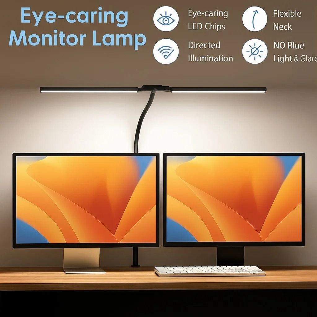Double Head LED Desk Lamp with Eye Protection and Dimmable 3-Color Modes