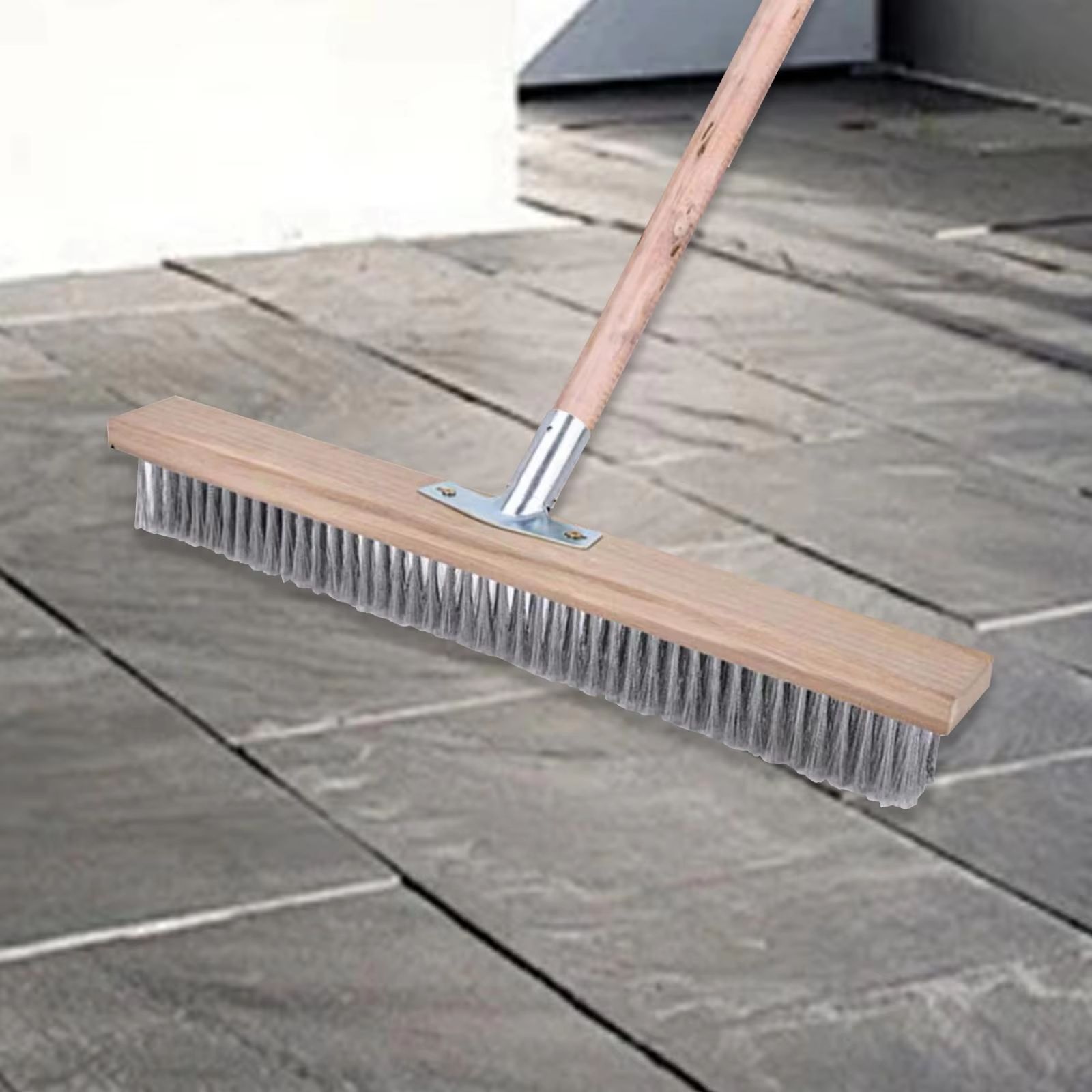TurboScrub 19.7 in Stainless Steel Wire Floor Brush Head - Heavy-Duty Push Scrubber for Steps, Pool Decks
