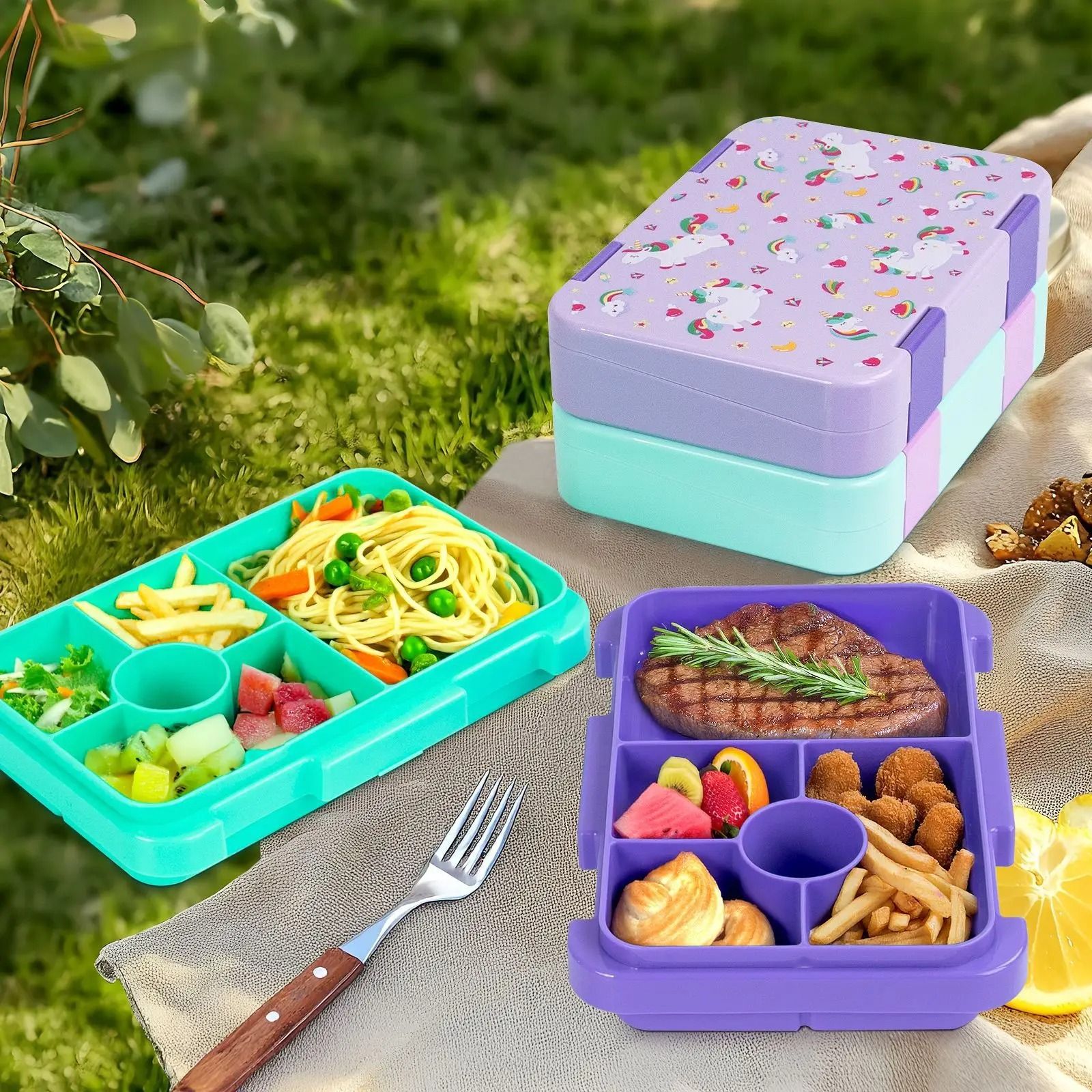 High-Capacity Cartoon Bento & Microwaveable Lunch Box