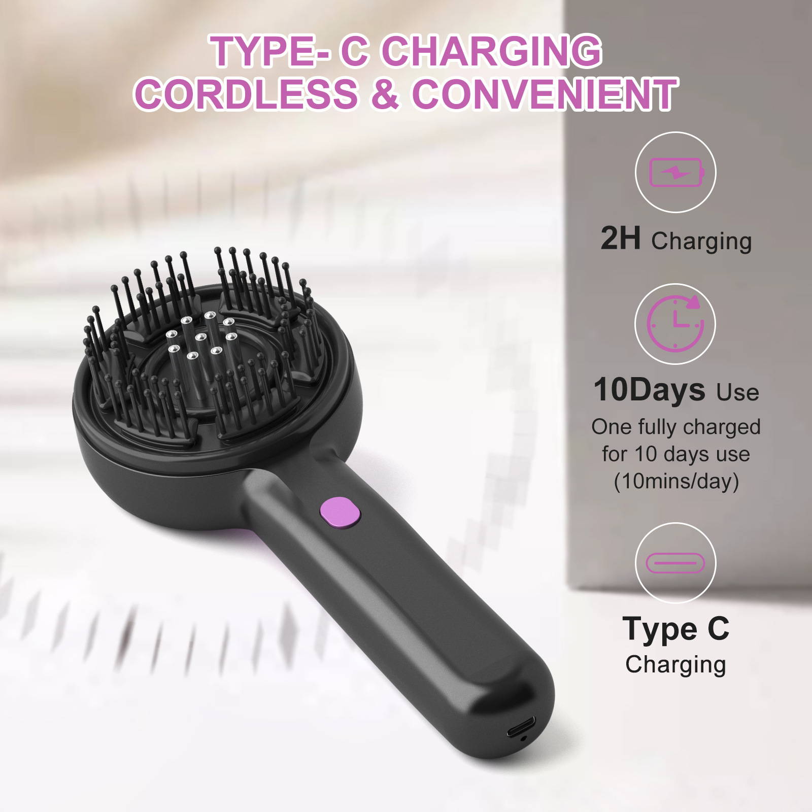 Essential Oil Red Light Scalp Massage Comb, Handheld Electric Head Massager, IPX7 Waterproof Muscle Relaxation Device