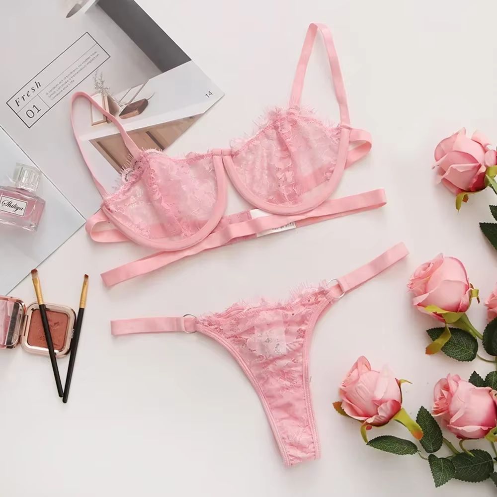 Women's Fairy Embroidery Lace Push-Up Bra and Brief Set Delicate Underwear
