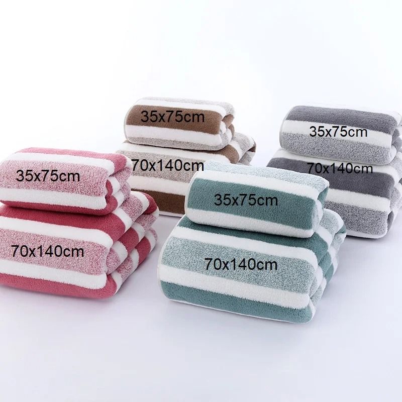 Striped Soft Quick Drying Towel Set for Face and Bath