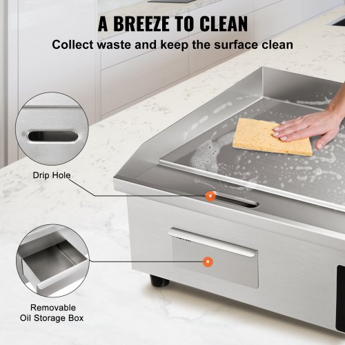 Commercial Electric Griddle Flat Top Grill with Adjustable Temperature Stainless Steel Countertop BBQ Plate