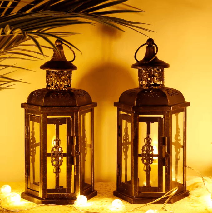 Vintage Nordic Black Iron Candle Lantern – Hanging Decorative Lantern for Home & Wedding Decor